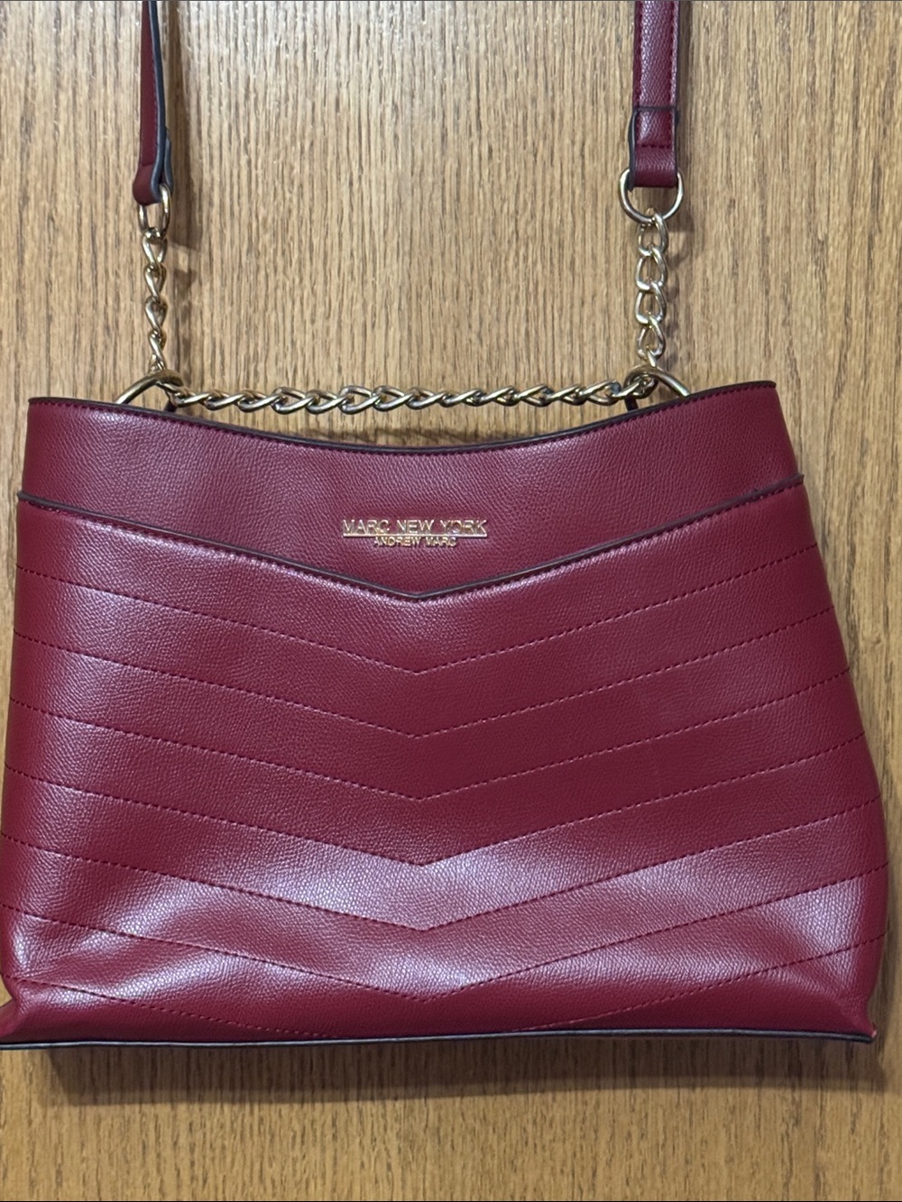 Marc New York Wine Red Shoulder Bag with Gold Chain